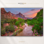 Zion National Park Utah Wall Art – Virgin River Sunset Poster, Red Rock Canyon Landscape, USA Travel Decor Premium Poster Print - Pick Size