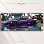 Purple Lamborghini Huracan Luxury Car Wall Art - Italian Super Car Poster, Exotic Racing Car Print, Modern Automotive Art, Sport Car Garage Decor Premium Poster Print - Pick Size