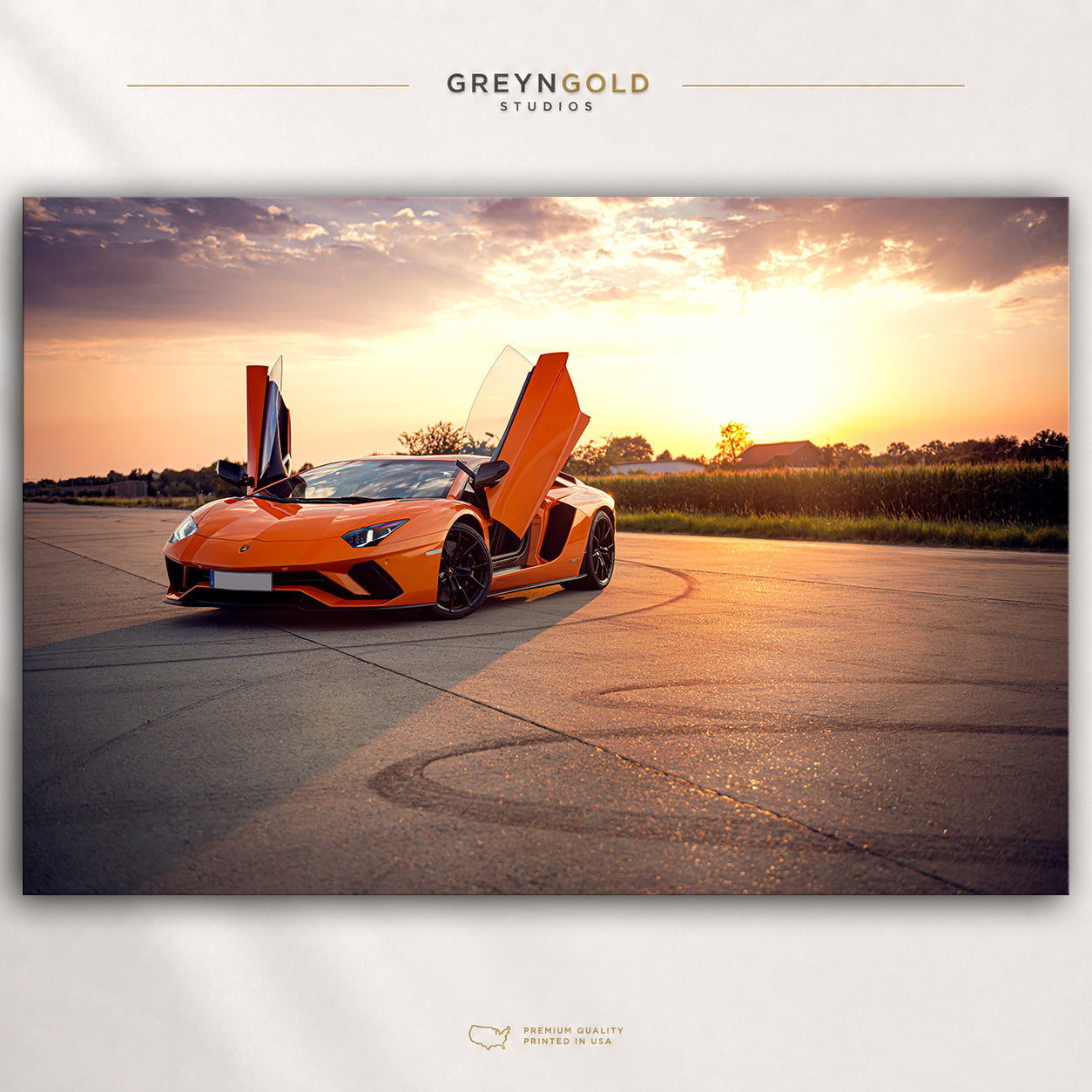 Orange Lamborghini Aventador Poster, Italian Supercar Wall Art, Exotic Sports Car Print, Luxury Automotive Decor, Sunset Racing Car Poster, Garage Man Cave Art Premium Poster Print - Pick Size