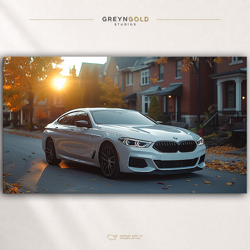 BMW Car Poster Wall Art – White Luxury German Performance Car Print, Automotive Garage Decor Premium Poster Print - Pick Size