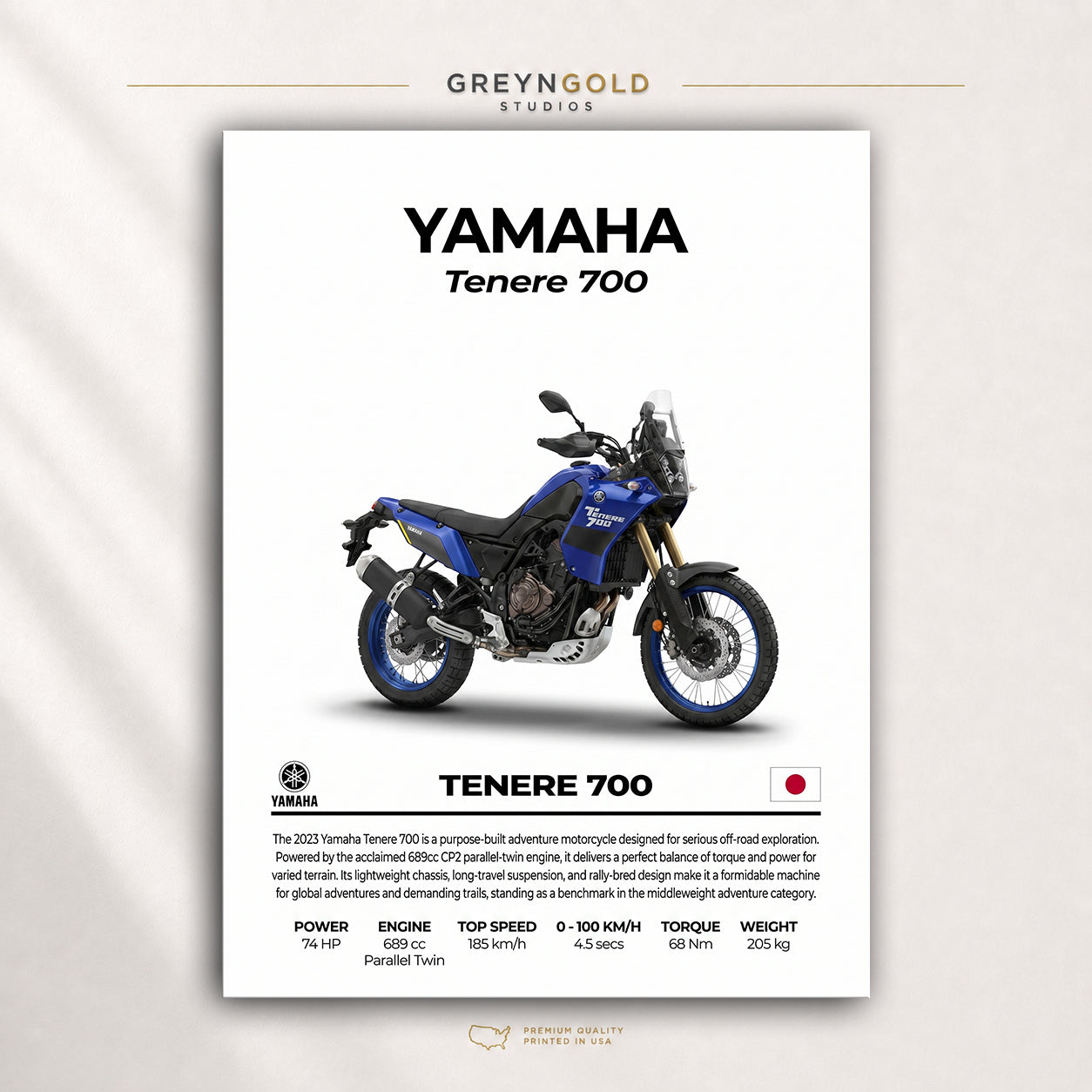 Yamaha Tenere 700 Motorcycle Wall Art – Japanese Sport Bike Print, Performance Bike Art, Automotive Wall Decor, Street Bike Racing Poster, Garage Man Cave Motorbike Enthusiast Gift Premium Poster Print - Pick Size