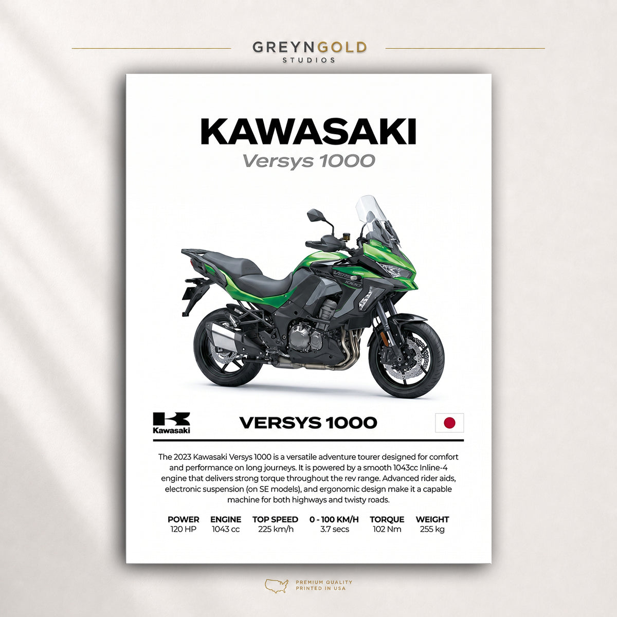 Kawasaki Versys 1000 Superbike Wall Art – Japanese Sports Motorcycle Print, Racing Bike Decor, High Performance Motorbike Artwork, Garage Man Cave Biker Gift Premium Poster Print - Pick Size