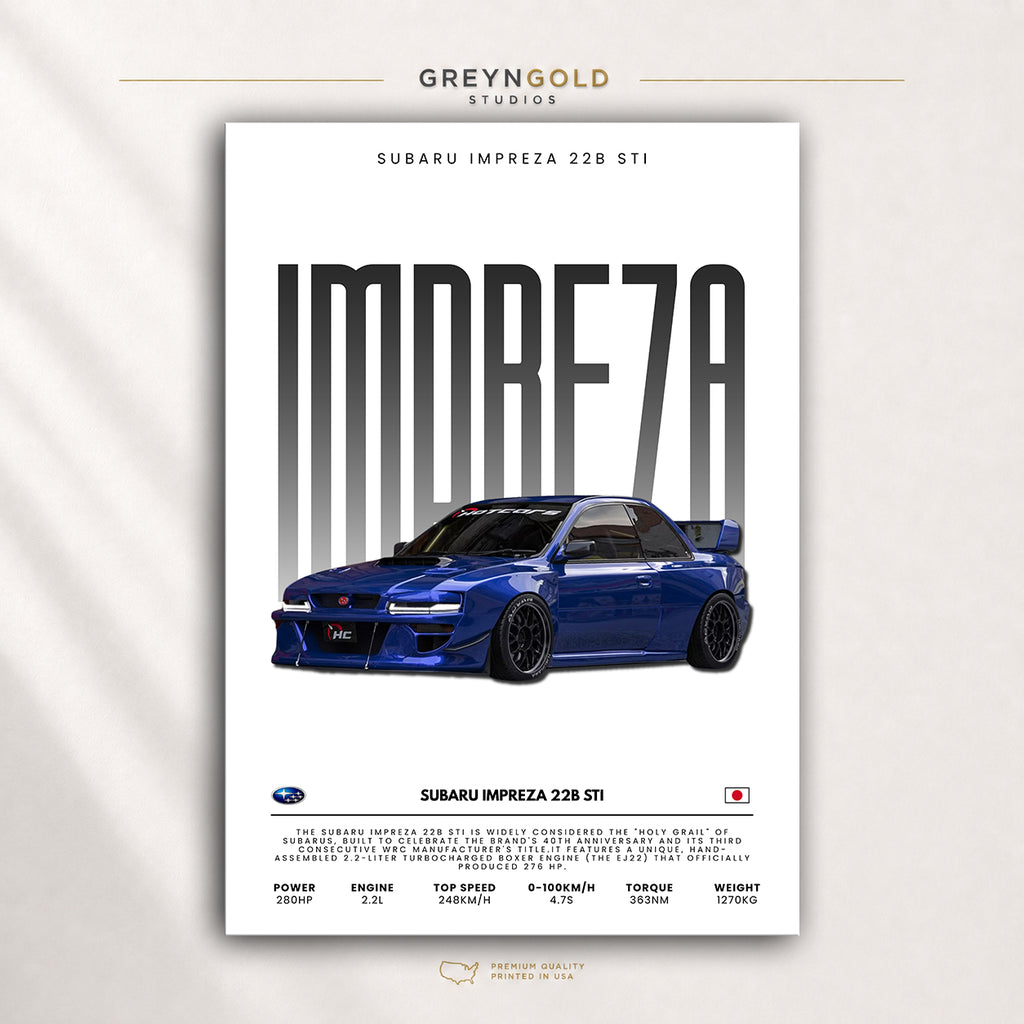 Subaru Impreza 22B STI Poster - Japanese JDM Rally Car Wall Art, Sports Car Print, Racing Garage Decor, Car Lover Gift Premium Poster Print - Pick Size
