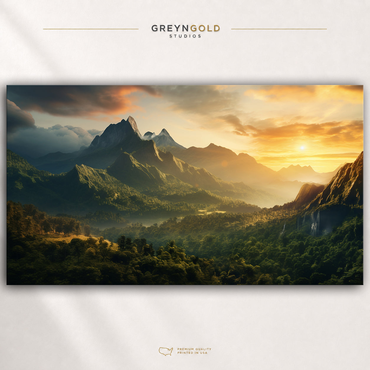 Sunset Mountain Wall Art Poster - Golden Landscape Print, Scenic Nature Decor, Mountain Horizon Poster, Living Room Wall Art Premium Poster Print - Pick Size