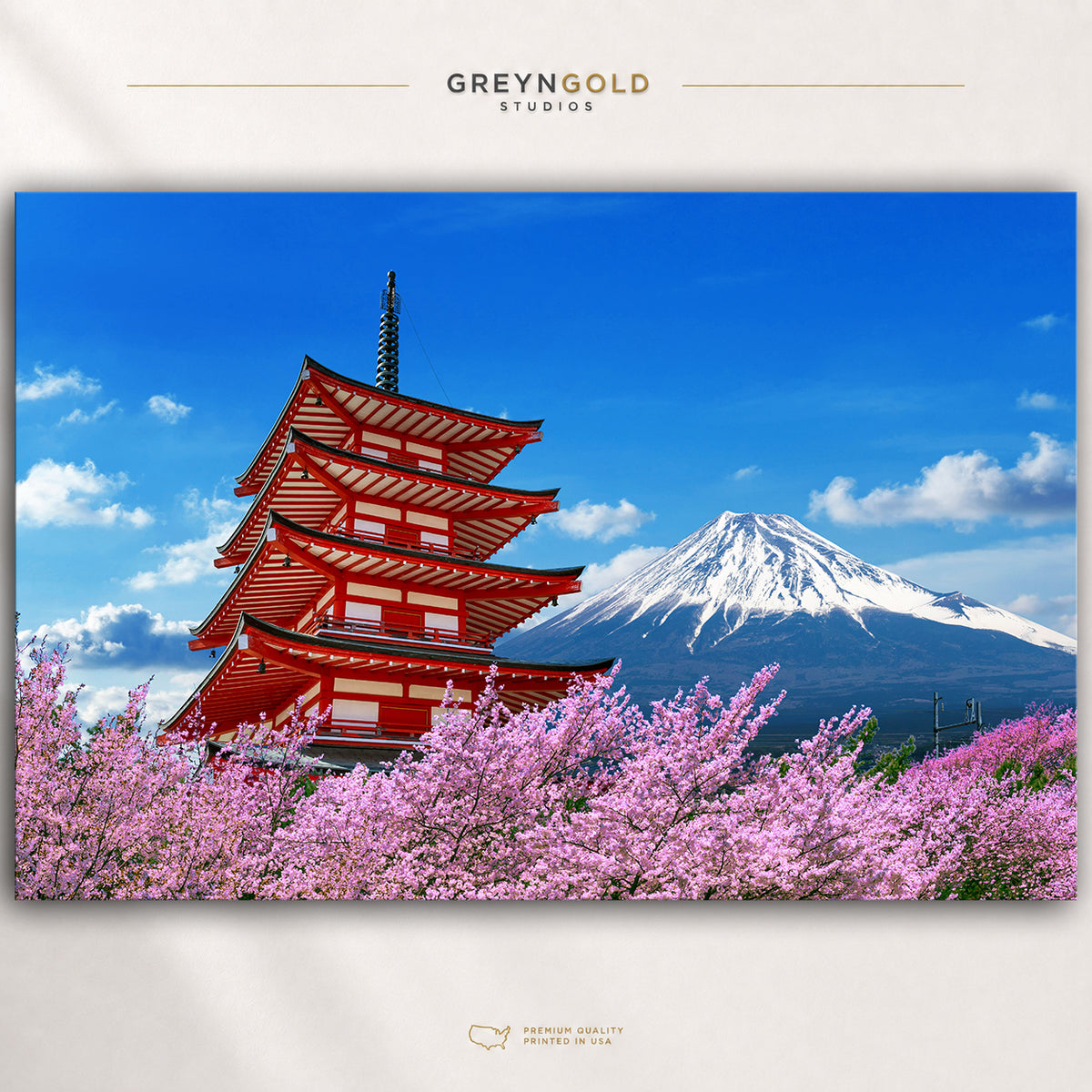 Mount Fuji Japan Poster – Chureito Pagoda & Cherry Blossom Wall Art, Japanese Landscape Travel Print, Tokyo Decor for Home & Office Premium Poster Print - Pick Size