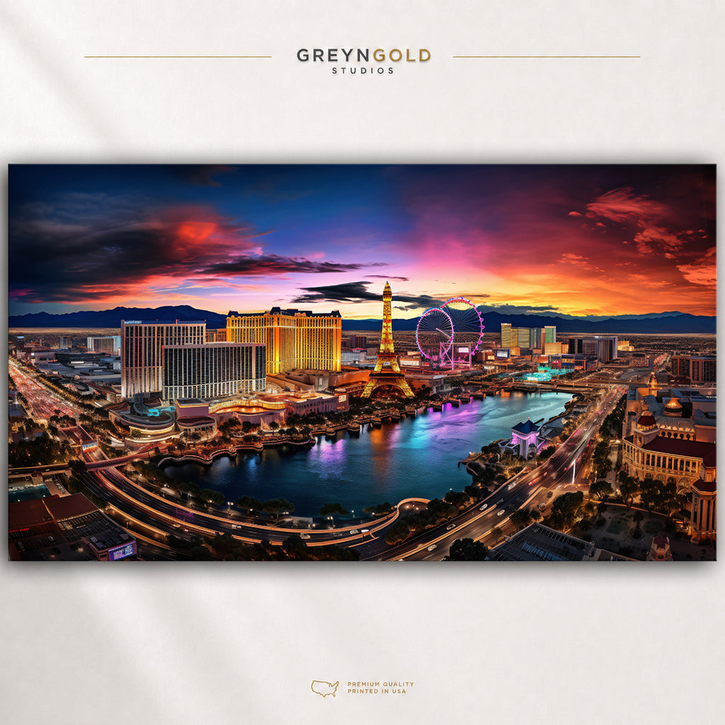 Las Vegas Skyline Wall Art Poster – Nevada Cityscape Print, Modern Urban Decor, City Lights Architecture Artwork Premium Poster Print - Pick Size