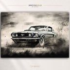Classic Ford Mustang Poster – Vintage Muscle Car Wall Art, Black & White Automotive Print, Retro Garage Man Cave Decor Premium Poster Print - Pick Size