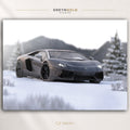 Lamborghini Aventador Italian Supercar Poster - Luxury Sports Car Wall Art, Exotic Car Print, Snow Mountain Automotive Decor, Racing Car Premium Poster Print - Pick Size