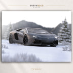 Lamborghini Aventador Italian Supercar Poster - Luxury Sports Car Wall Art, Exotic Car Print, Snow Mountain Automotive Decor, Racing Car Premium Poster Print - Pick Size