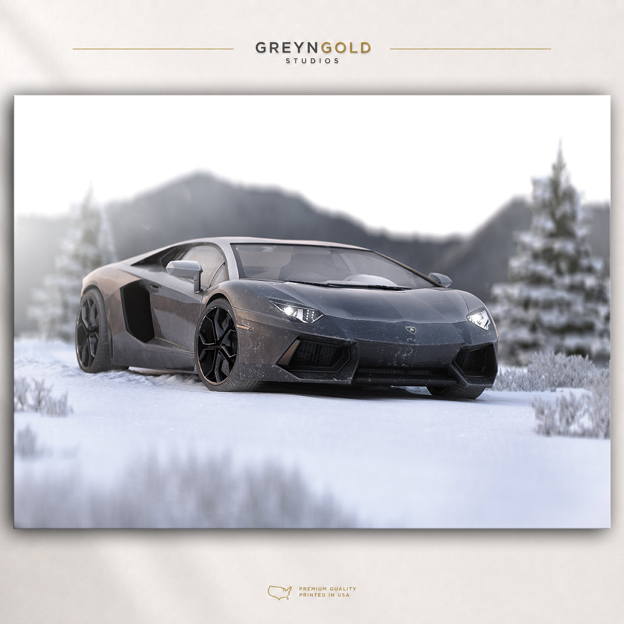 Lamborghini Aventador Italian Supercar Poster - Luxury Sports Car Wall Art, Exotic Car Print, Snow Mountain Automotive Decor, Racing Car Premium Poster Print - Pick Size