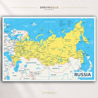 Russia Map Wall Art Poster, Educational Political Map of Russia, States & Cities Geography Print, Classroom Learning Decor, Kids Study Room Poster, Travel Map, Office & Home Decor Premium Poster Print - Pick Size