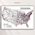 USA Interstate Highway Map Wall Art Poster – United States Freeways & Roads Map, American Highway Network Print State Borders Travel Map, Route Map Decor, Office Classroom Wall Art Premium Poster Print - Pick Size