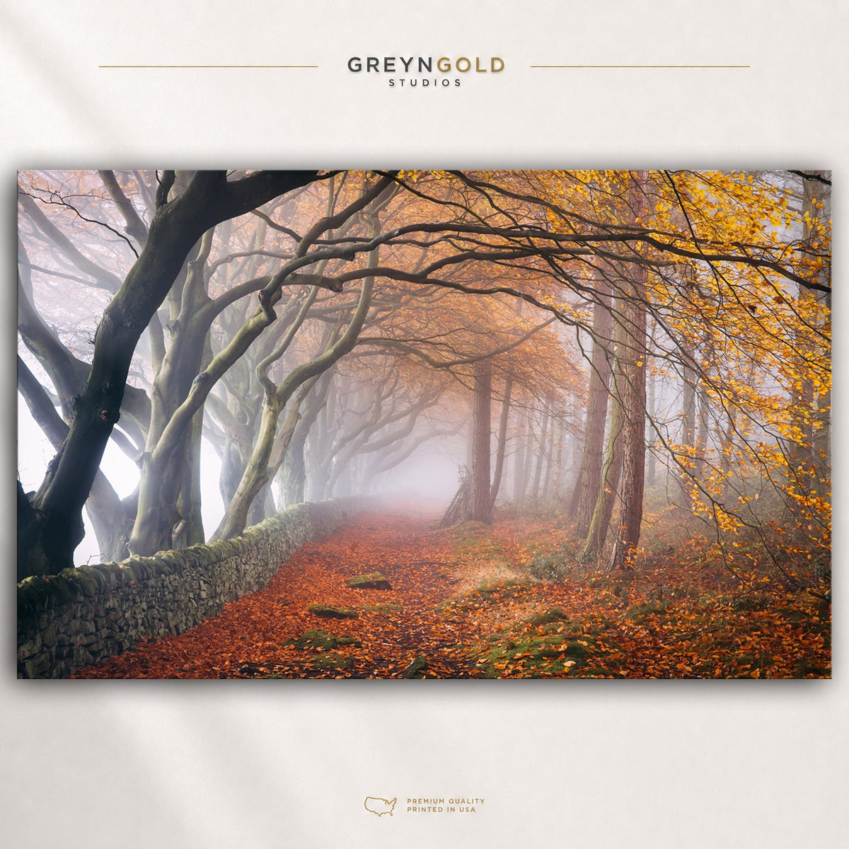Misty Autumn Forest Wall Art Poster - Foggy Fall Print, Orange Woodland Nature Art, Scenic Forest Decor, Cozy Cabin Bedroom Wall Decor Premium Poster Print - Pick Size