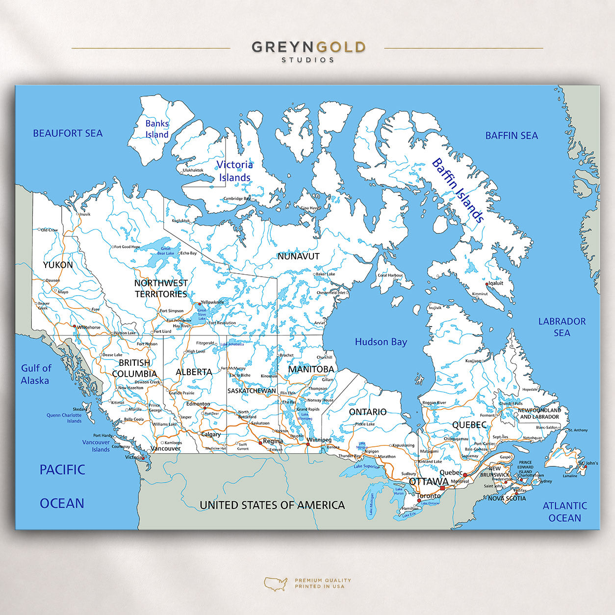 Canada Map Wall Art Poster, Educational Political Map of Canada, Provinces Territories & Cities Geography Print, Canadian Map Decor, Classroom Learning Poster, Kids Study Room Art Premium Poster Print - Pick Size