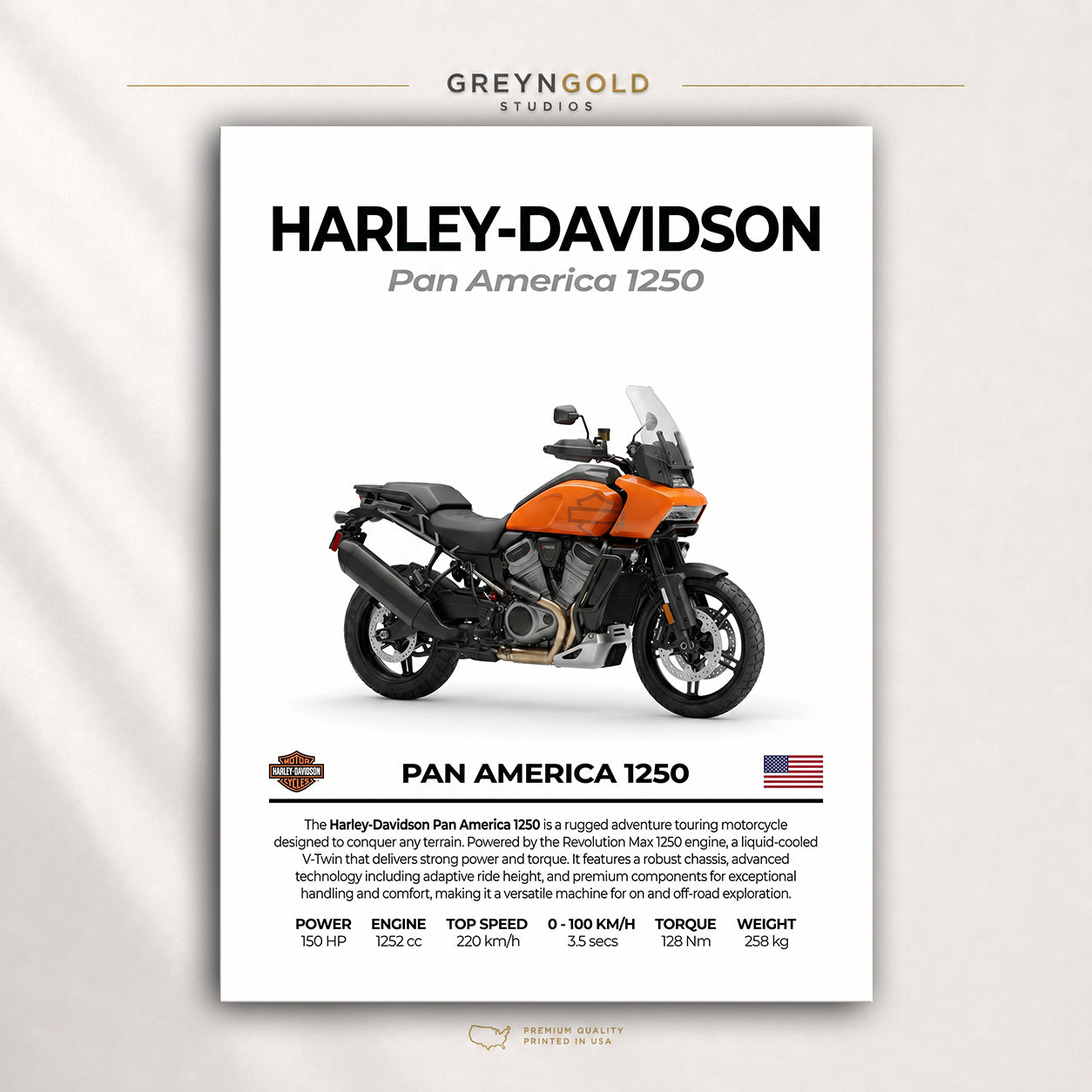 Harley-Davidson Pan America 1250 Poster - Adventure Motorcycle Wall Art, American Motorbike Print, Touring Bike Garage Decor, Biker Gift Premium Poster Print - Pick Size