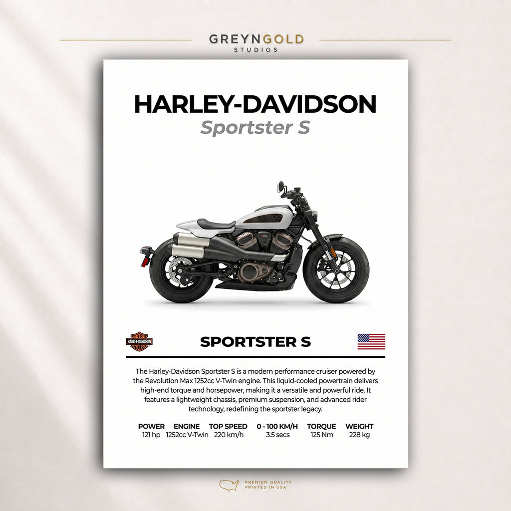 Harley-Davidson Sportster S Poster - Adventure Motorcycle Wall Art, American Motorbike Print, Touring Bike Garage Decor, Biker Gift Premium Poster Print - Pick Size