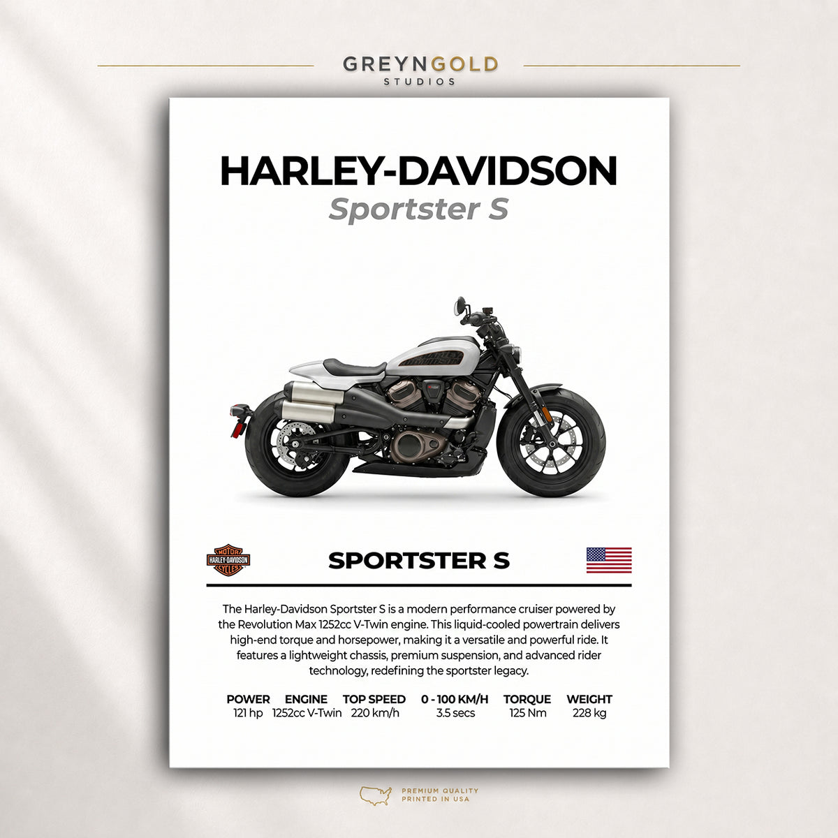 Harley-Davidson Sportster S Poster - Adventure Motorcycle Wall Art, American Motorbike Print, Touring Bike Garage Decor, Biker Gift Premium Poster Print - Pick Size