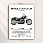 Harley-Davidson Fat Boy Poster - Adventure Motorcycle Wall Art, American Motorbike Print, Touring Bike Garage Decor, Biker Gift Premium Poster Print - Pick Size
