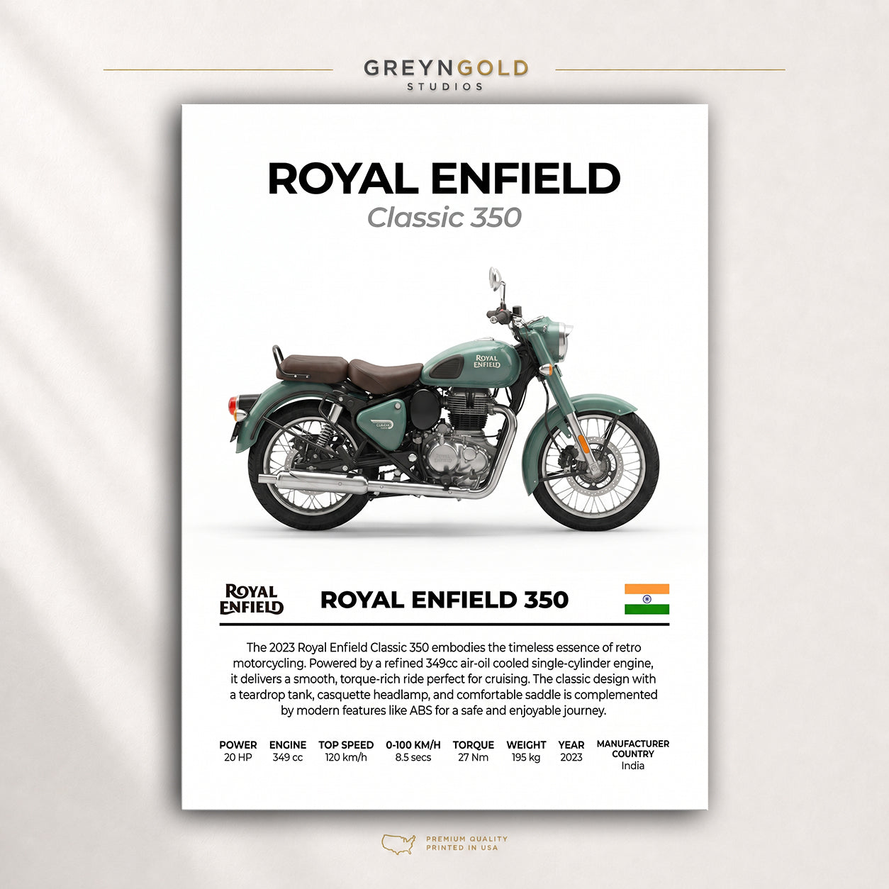 Royal Enfield Classic 350 Wall Art - Indian Motorcycle Poster, Classic Retro Motorbike Print, Vintage Bike Garage Decor, Motorcycle Lover Gift Premium Poster Print - Pick Size