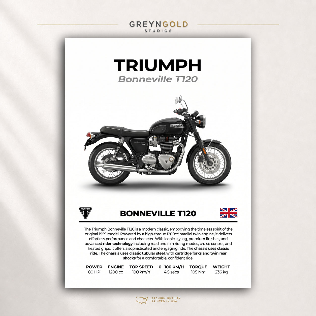 Triumph Bonneville T120 Superbike Wall Art – British Sports Motorcycle Print, Racing Bike Decor, High Performance Motorbike Artwork, Garage Man Cave Biker Gift Premium Poster Print - Pick Size