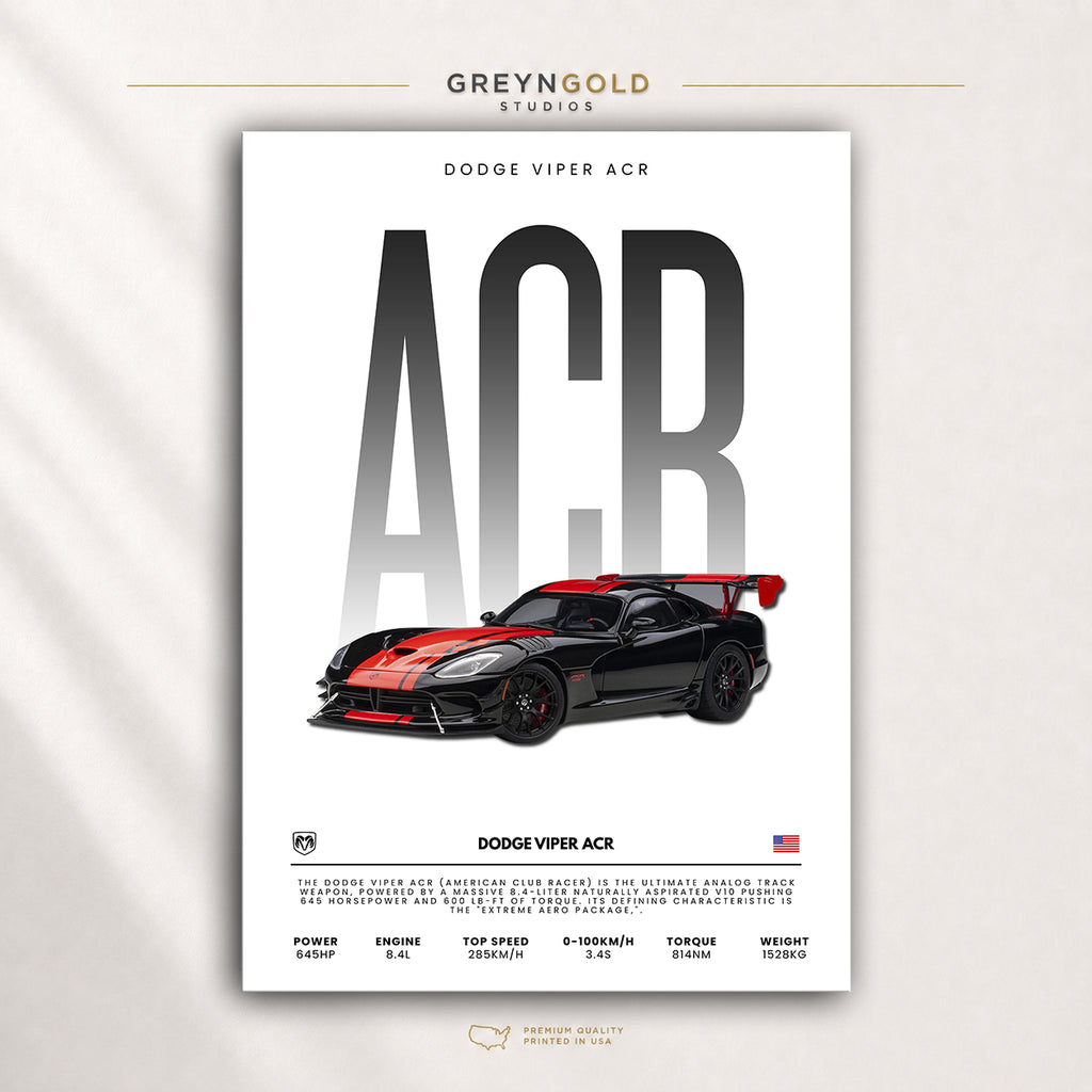 Dodge Viper ACR American Muscle Car Wall Art - Racing Garage Decor, Luxury Sports Car Print, Car Lover Gift Premium Poster Print - Pick Size