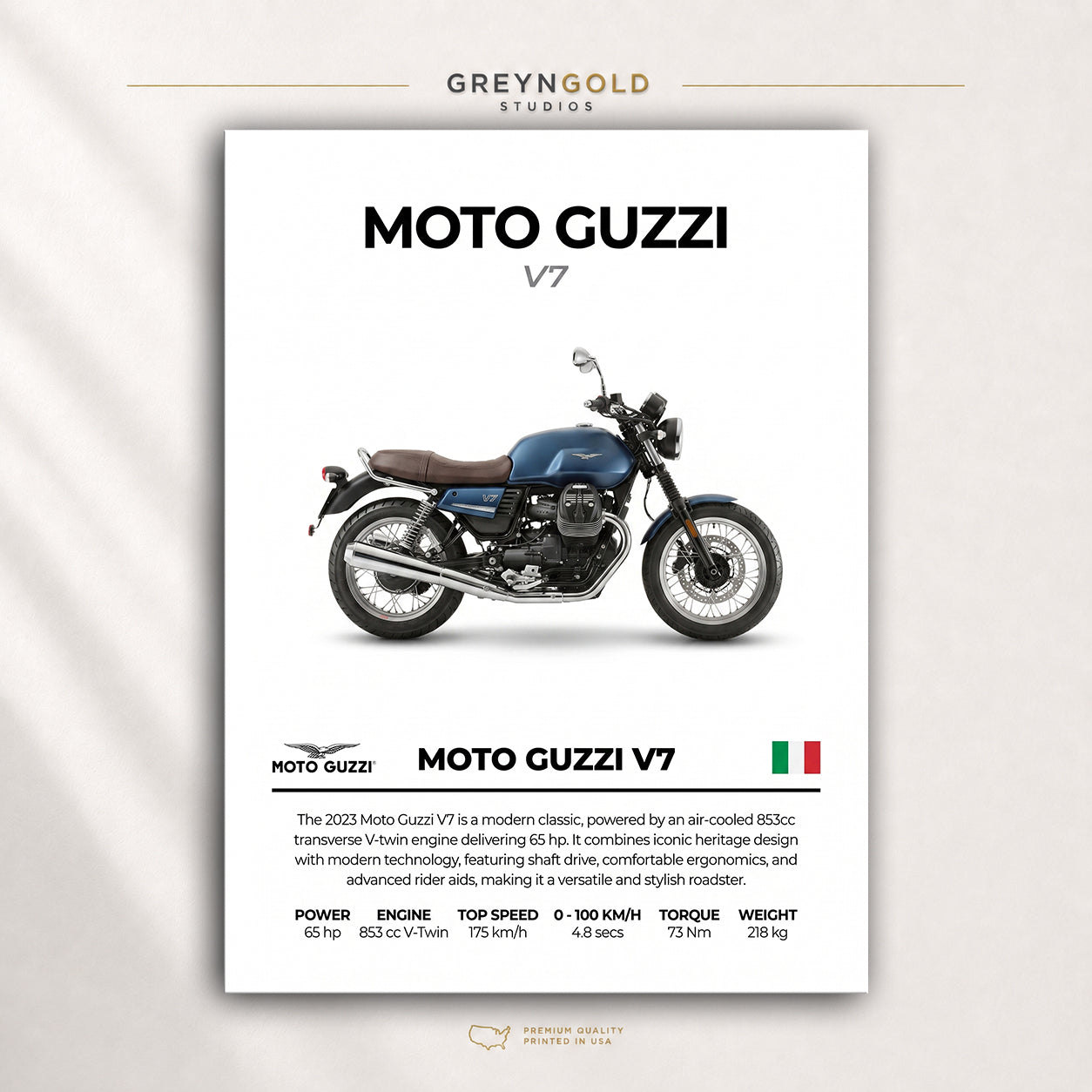 Moto Guzzi V7 Superbike Wall Art – Italian Sports Motorcycle Print, Racing Bike Decor, High Performance Motorbike Artwork, Garage Man Cave Biker Gift Premium Poster Print - Pick Size