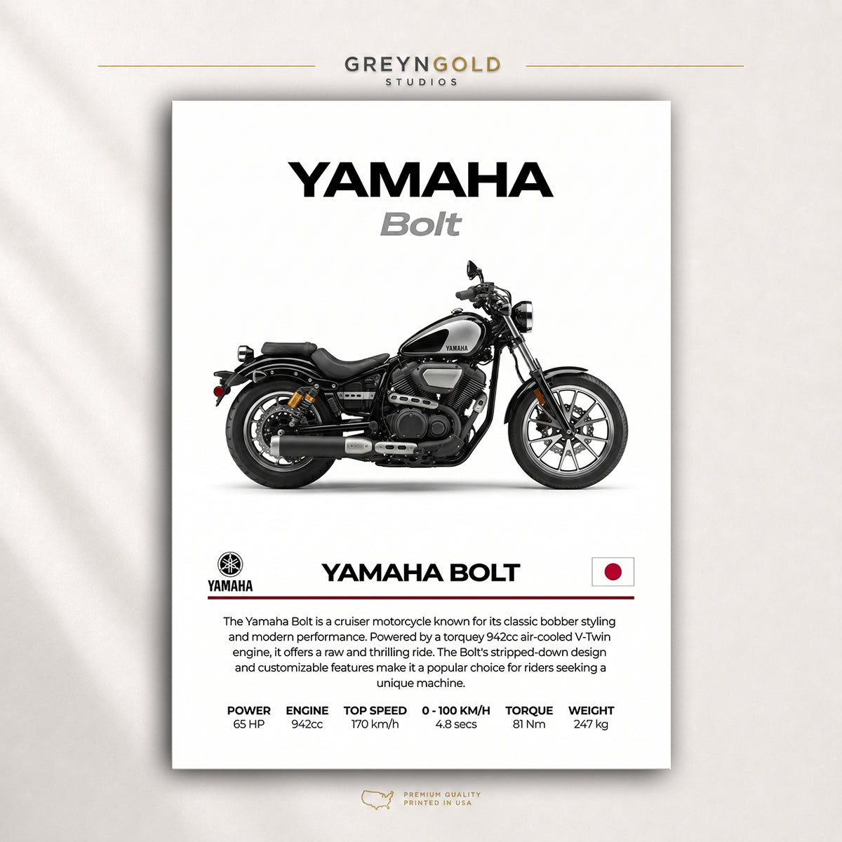 Yamaha Bolt Superbike Wall Art – Japanese Sports Motorcycle Print, Racing Bike Decor, High Performance Motorbike Artwork, Garage Man Cave Biker Gift Premium Poster Print - Pick Size