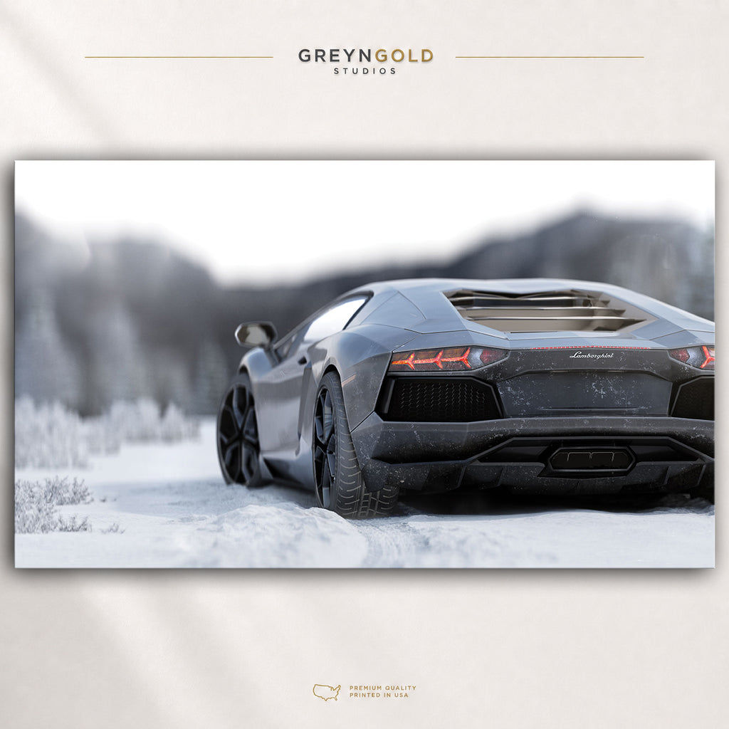 Lamborghini Aventador Italian Sport Car Poster - Luxury Car Wall Art, Exotic Car Print, Snow Mountain Automotive Decor, Racing Car Premium Poster Print - Pick Size