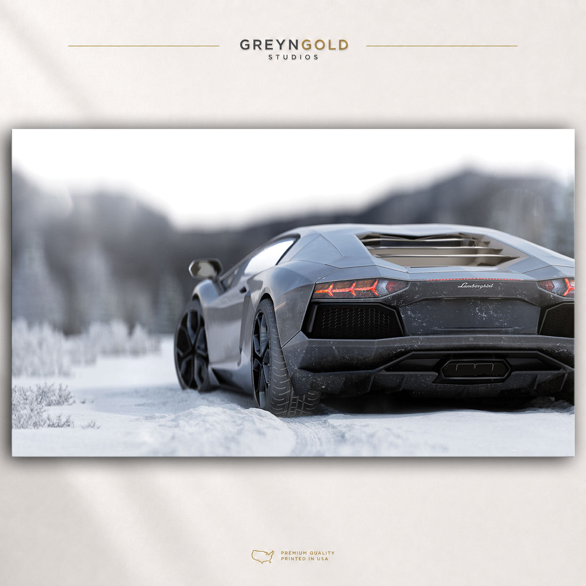 Lamborghini Aventador Italian Sport Car Poster - Luxury Car Wall Art, Exotic Car Print, Snow Mountain Automotive Decor, Racing Car Premium Poster Print - Pick Size