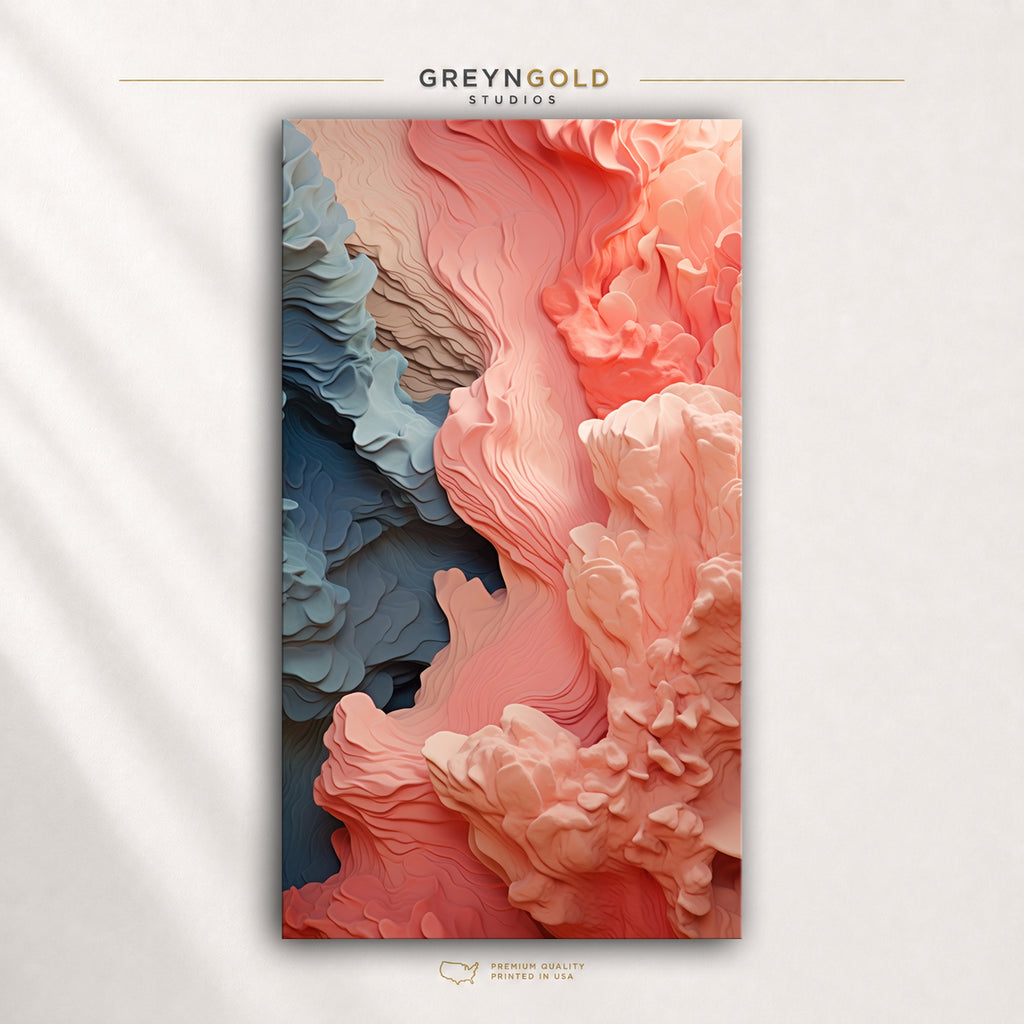 Abstract 3D Wall Art Poster - Coral Pink & Blue Modern Artwork, Textured Contemporary Print, Luxury Living Room Bedroom Decor Premium Poster Print - Pick Size