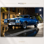 Classic Chevrolet Chevelle SS Poster – Blue American Muscle Car Wall Art, Vintage Automotive Print, Garage & Man Cave Decor Premium Poster Print - Pick Size