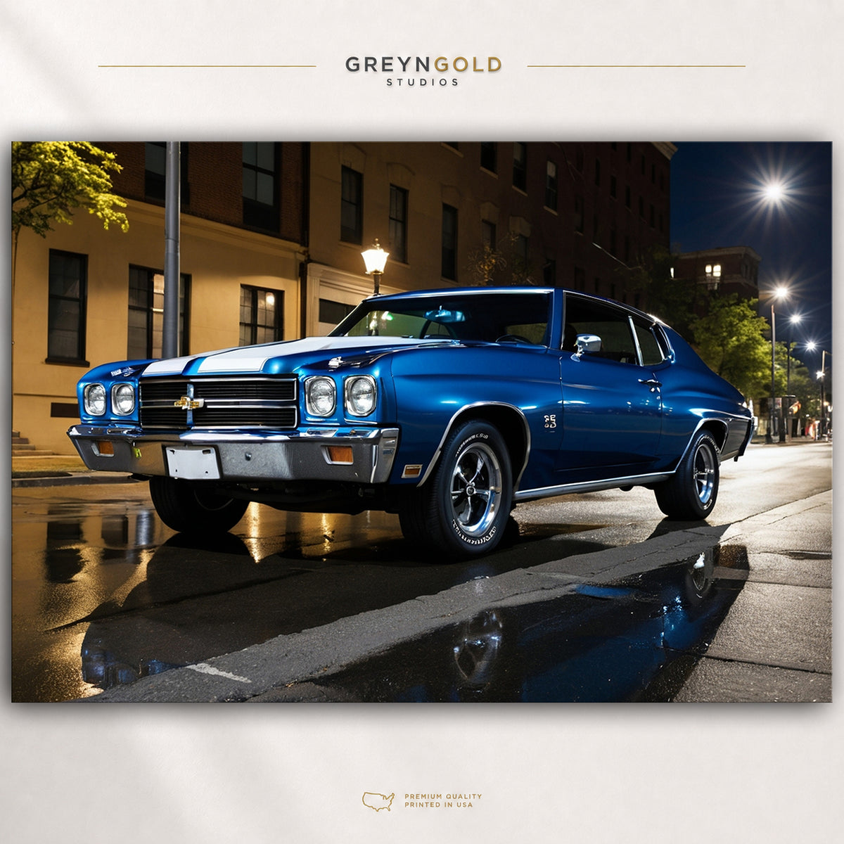 Classic Chevrolet Chevelle SS Poster – Blue American Muscle Car Wall Art, Vintage Automotive Print, Garage & Man Cave Decor Premium Poster Print - Pick Size