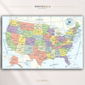 USA Political Map Poster Wall Art – United States Educational Map, American Geography Print, States & Cities Classroom Decor, Kids Learning Poster Premium Poster Print - Pick Size