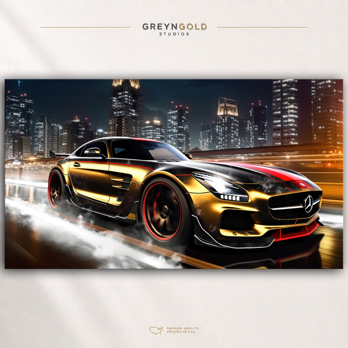 Mercedes-Benz AMG Car Wall Art Poster – Luxury German Sports Car Print, Black & Gold Supercar Artwork, Racing Garage Decor, Man Cave & Bedroom Wall Art Premium Poster Print - Pick Size