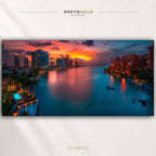 Miami Travel Poster - USA Skyline Print, Florida City Sunset Wall Art, Modern Cityscape Home Decor Premium Poster Print - Pick Size