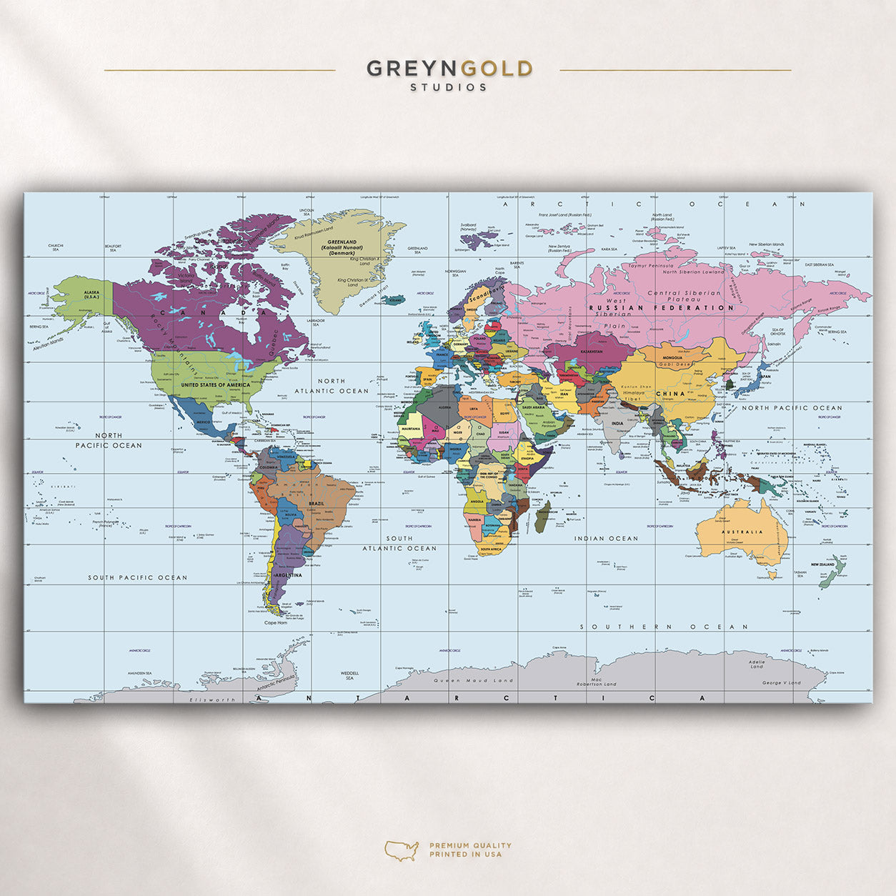 Political World Map Wall Art Poster – Detailed Countries & Continents Map, Educational Geography Print, World Atlas Kids Learning Poster, Classroom Office Travel Decor Premium Poster Print - Pick Size
