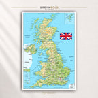 United Kingdom Political Map Wall Art Poster – Detailed England Educational Map, UK Cities & Roads Geography Print, British Isles Travel Map, Classroom Learning Poster, Kids Study Room Art Premium Poster Print - Pick Size