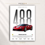 Ferrari 488 Pista Poster, Italian Supercar Wall Art, Red Sports Car Specification Print, Exotic Racing Car Decor, Automotive Garage Art, Car Lover Gift Premium Poster Print - Pick Size