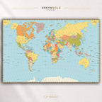 Detailed Political World Map Wall Art Poster – Educational Geography Map Print, Countries & Continents, Classroom Decor, Office Wall Art, Travel Map, Kids Learning Poster Premium Poster Print - Pick Size