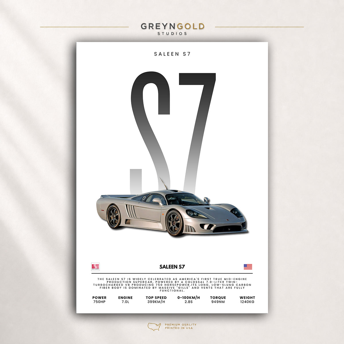 Saleen S7 American Supercar Wall Art - Sports Car Specification Print, Exotic Racing Garage Decor, Car Lover Gift Premium Poster Print - Pick Size