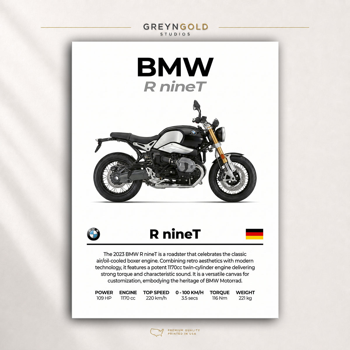 BMW R nineT Superbike Wall Art – German Sports Motorcycle Print, Racing Bike Decor, High Performance Motorbike Artwork, Garage Man Cave Biker Gift Premium Poster Print - Pick Size