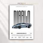 Lamborghini Diablo SV Poster - Classic Italian Supercar Wall Art, Sports Car Specification Print, Retro Garage Decor, Car Lover Gift Premium Poster Print - Pick Size