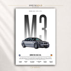 BMW M3 E46 CSL Poster, German Sports Car Wall Art, Classic Performance Coupe Print, Motorsport Garage Decor, Car Lover Gift Premium Poster Print - Pick Size