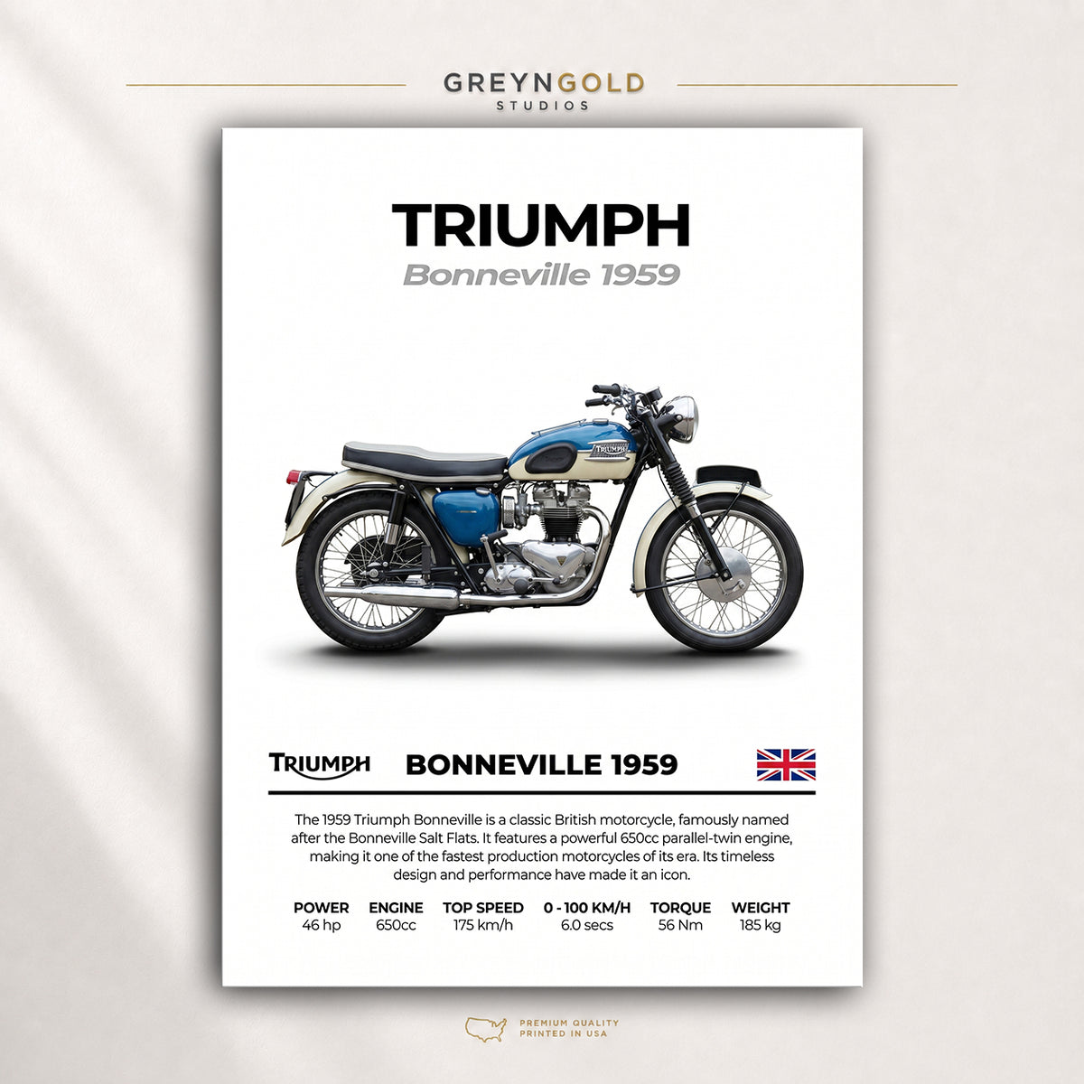 Triumph Bonneville 1959 Superbike Wall Art – British Sports Motorcycle Print, Classic Racing Bike Decor, High Performance Motorbike Artwork, Garage Man Cave Biker Gift Premium Poster Print - Pick Size