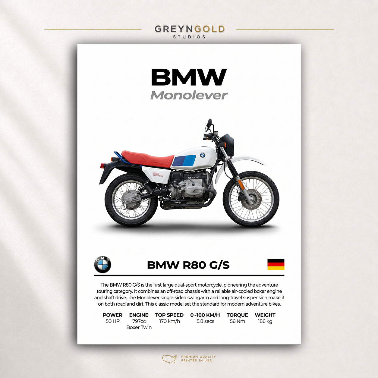 BMW Monolever Superbike Wall Art - German Sports Motorcycle Print, Racing Bike Decor, High Performance Motorbike Artwork, Garage Man Cave Biker Gift Premium Poster Print - Pick Size