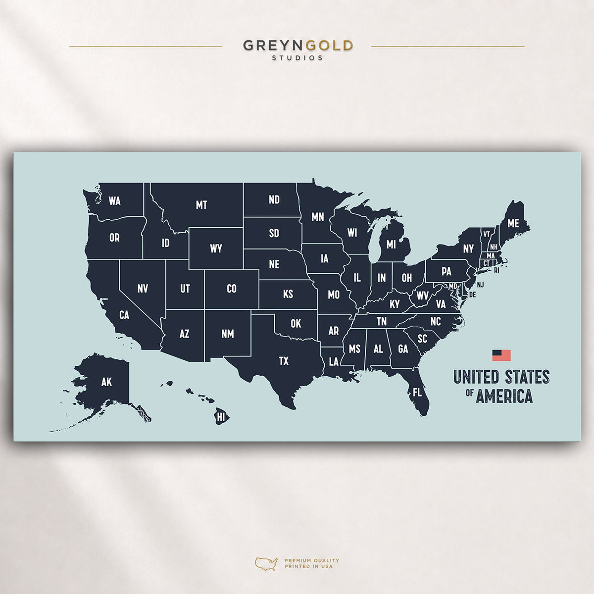 USA States Map Wall Art Poster – United States of America Map with State Abbreviations, Educational Geography Print, US Travel Map, Classroom Office Decor Premium Poster Print - Pick Size