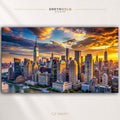 New York Skyline Wall Art Poster – Sunset Cityscape Print, Modern Urban Architecture Home Decor Premium Poster Print - Pick Size