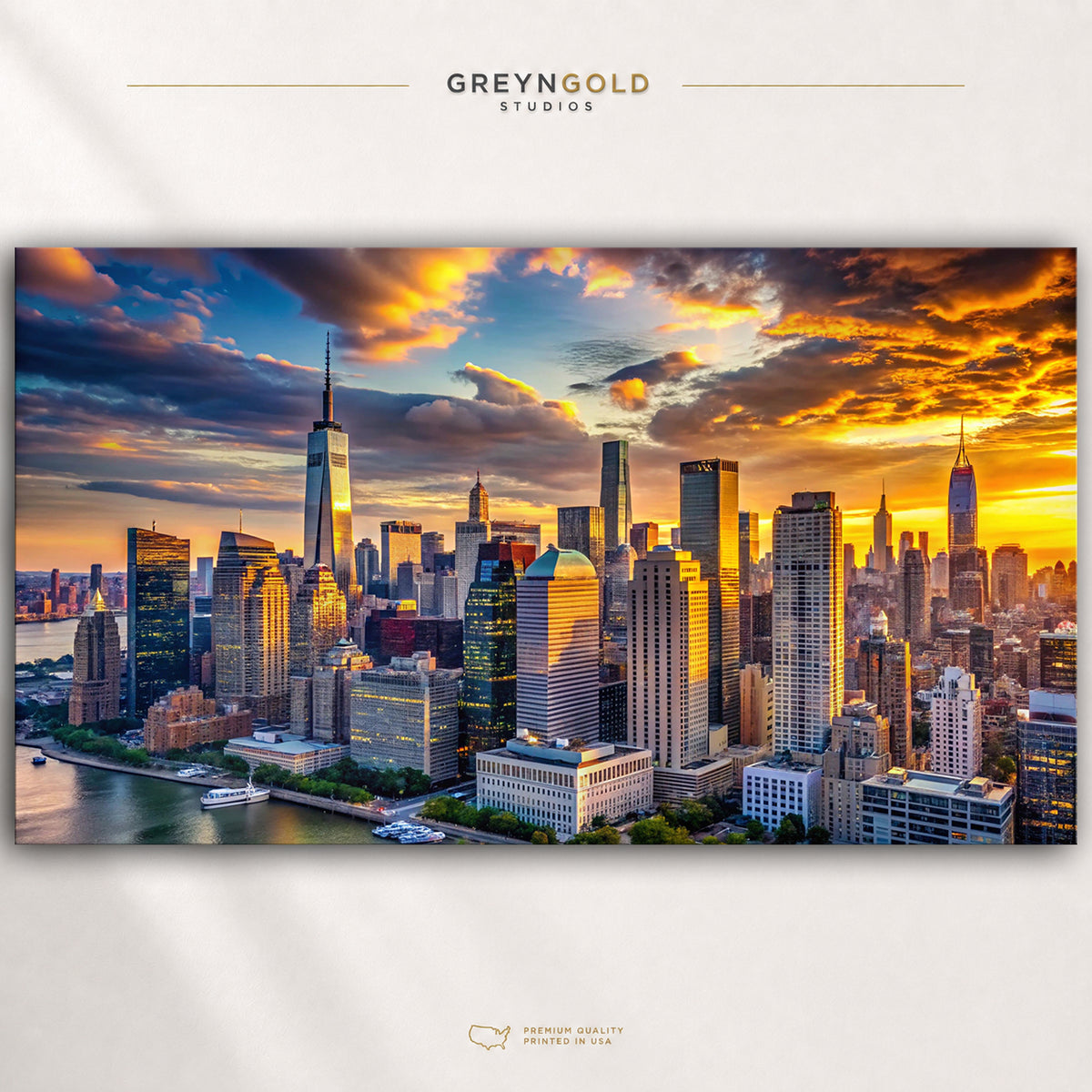 New York Skyline Wall Art Poster – Sunset Cityscape Print, Modern Urban Architecture Home Decor Premium Poster Print - Pick Size