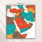 Middle East Map Wall Art Poster – Detailed Countries & Capitals Geography Print, Political Map of Gulf Countries, Classroom Learning Decor, Kids Study Room Poster, Travel Map, Office & Home Decor Premium Poster Print - Pick Size