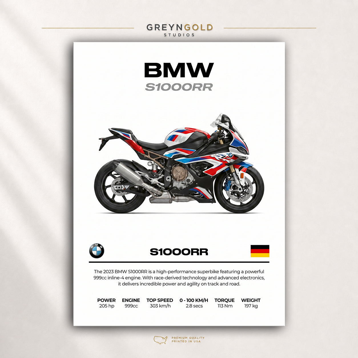 BMW S1000RR Superbike Wall Art – German Sports Motorcycle Print, Racing Bike Decor, High Performance Motorbike Artwork, Garage Man Cave Biker Gift Premium Poster Print - Pick Size